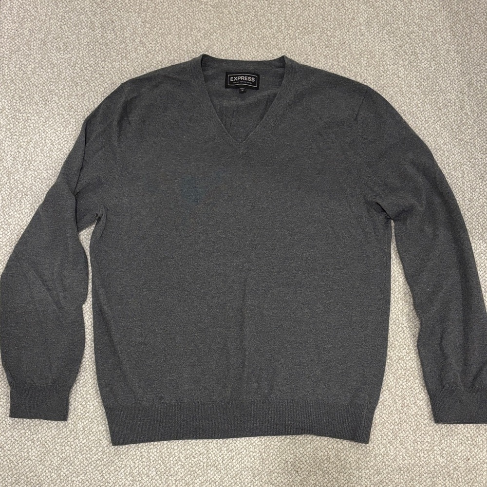 Express Men's Charcoal V-Neck Sweater